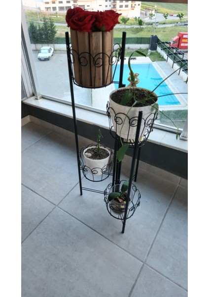 5 Gözlü Siyah Metal Saksılık | Dekoratif Çiçeklik Standı 100 cm