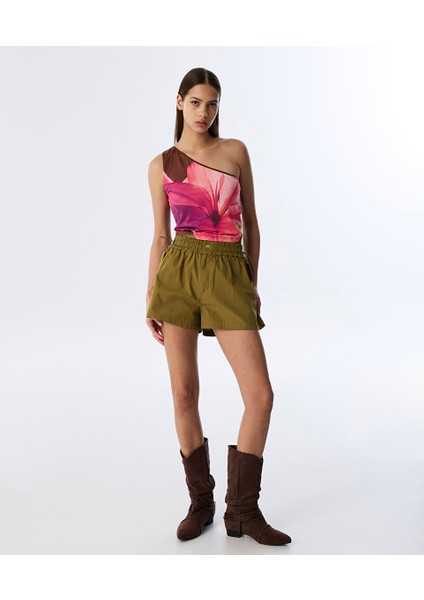 Asimetrik Kol Crop T-Shırt TS1250070122074