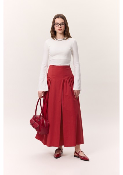 Büzgülü Gabardin Etek Kırmızı fiyatları