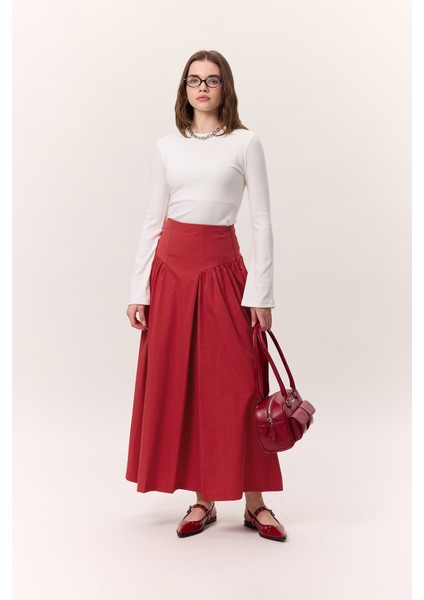 Büzgülü Gabardin Etek Kırmızı fırsatları