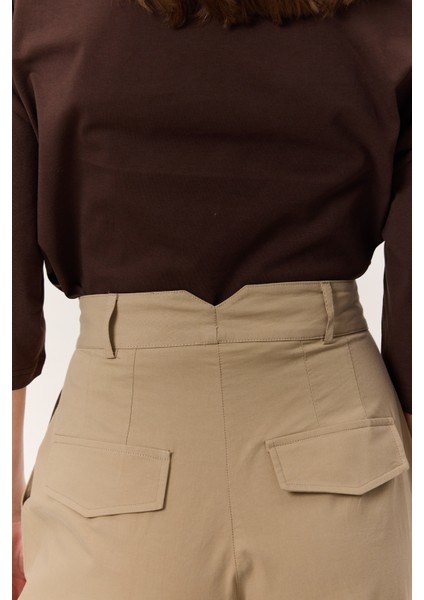 Pileli Gabardin Pantolon Kum