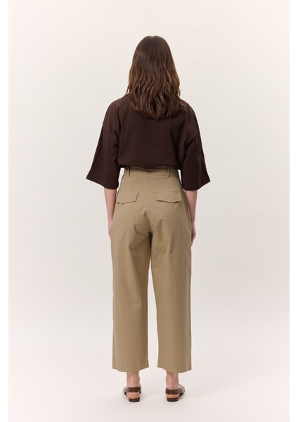 Pileli Gabardin Pantolon Kum