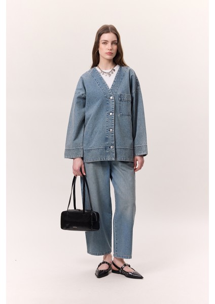 Bel Ayarlamalı Rahat Denım Pantolon Mavi fiyatları