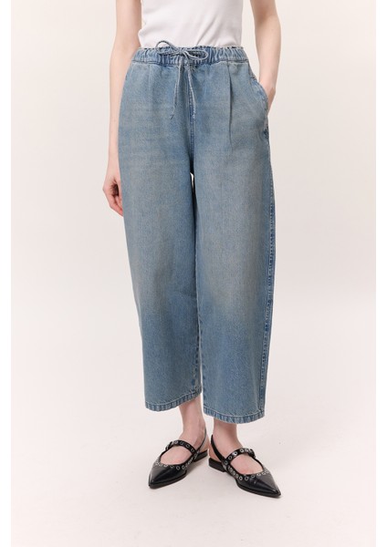 Bel Ayarlamalı Rahat Denım Pantolon Mavi indirimleri