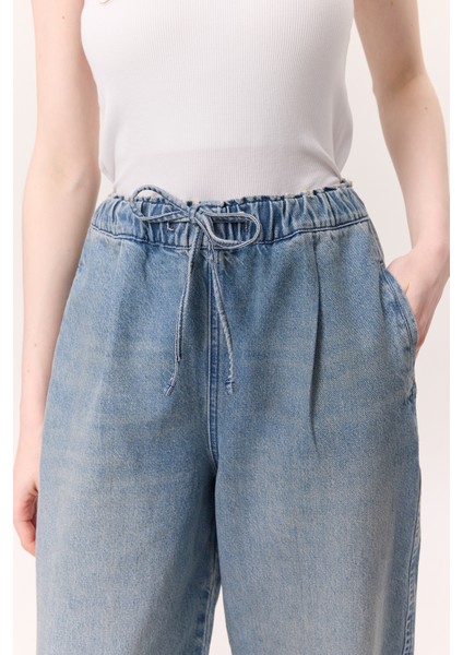 Bel Ayarlamalı Rahat Denım Pantolon Mavi
