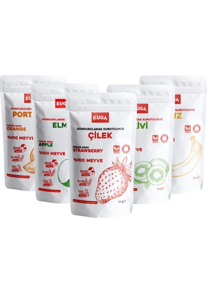 Freeze Dried Fruits-Dondurularak Kurutulmuş Meyveler-(Elma-Çilek-Portakal-Kivi-Muz)