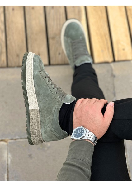 Green Batson 0015 Hakiki Deri Erkek Sneaker Haki Yeşil