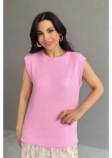 Pembe Sıfır Kol Triko Bluz