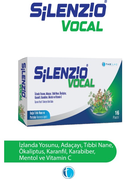 Vocal 16 Pastil İzlanda Yosunu Adaçayı Tıbbi Nane Ökaliptus Karanfil Karabiber Mentol Vitamin C