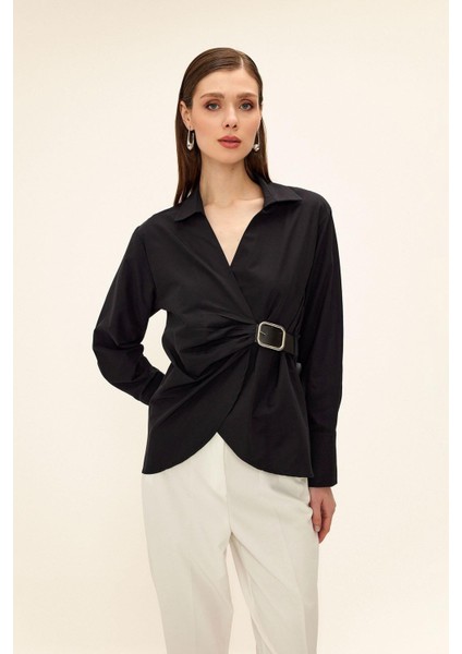 Yandan Kemer Bağlamalı Gömlek Siyah 9336