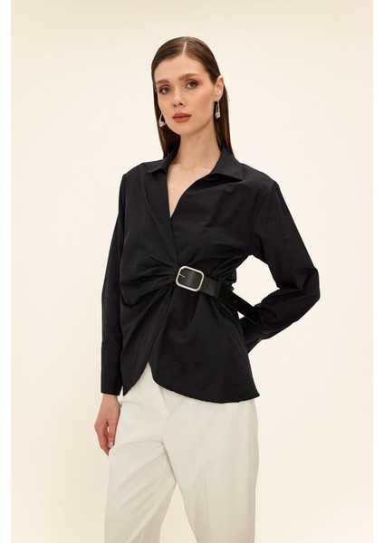 Yandan Kemer Bağlamalı Gömlek Siyah 9336 fiyatları