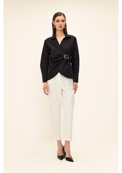 Yandan Kemer Bağlamalı Gömlek Siyah 9336 modelleri
