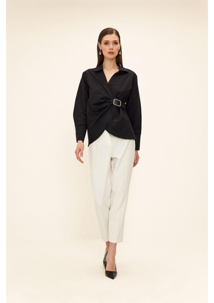 Yandan Kemer Bağlamalı Gömlek Siyah 9336 fırsatları