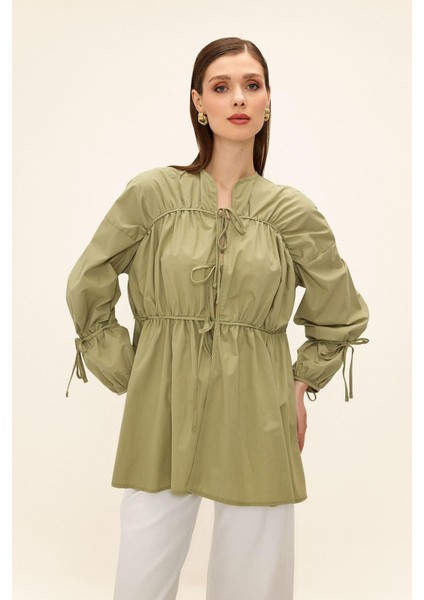 Büzgülü ve Bağcık Kapamalı Salaş Gömlek Çağla 9333