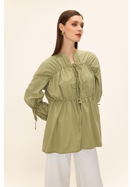 Büzgülü ve Bağcık Kapamalı Salaş Gömlek Çağla 9333 fiyatları