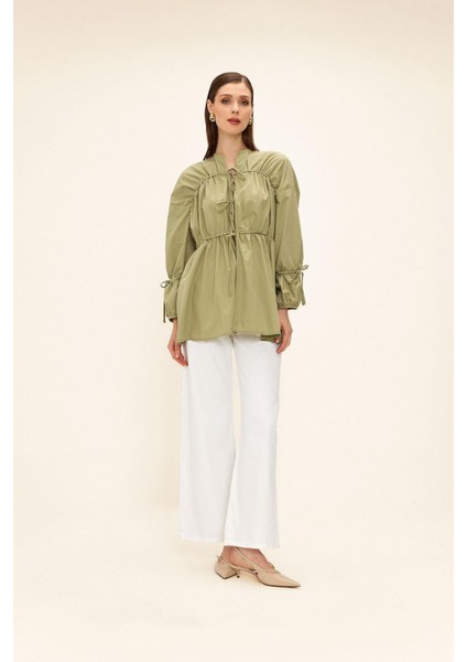 Büzgülü ve Bağcık Kapamalı Salaş Gömlek Çağla 9333 modelleri