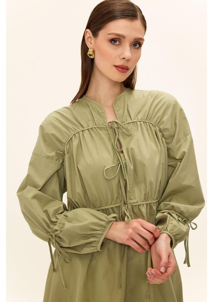 Büzgülü ve Bağcık Kapamalı Salaş Gömlek Çağla 9333 indirimleri