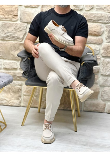 Beige Rifet 0014 Hakiki Deri Günlük Erkek Klasik Ayakkabı Bej