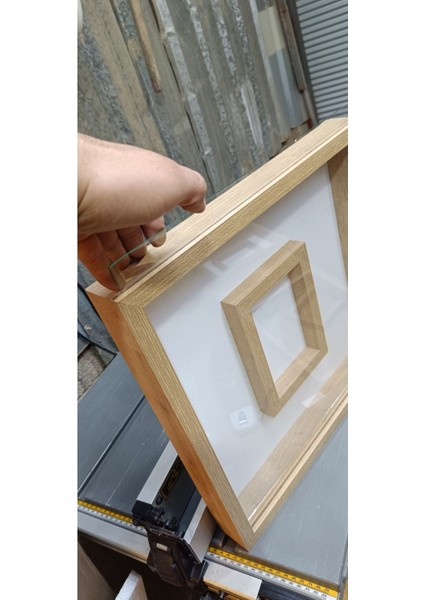 Emass Kuru Gül, Gelin Çiçeği, Anı Çerçevesi Safir Meşe Pleksi Camlı 40 x 40