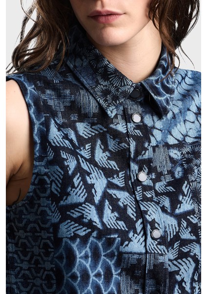 Desenli % 100 Pamuk Regular Fit Kot Gömlek Bayan Gömlek EW000755 AF12438 FB057 fırsatları