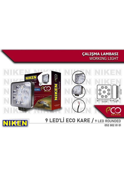 Calisma Lambasi Eco 9 Ledli Kare Gnzrz