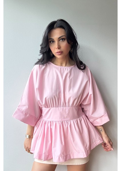 Pembe Belden Oturtmalı Rahat Kesim Bluz fiyatları