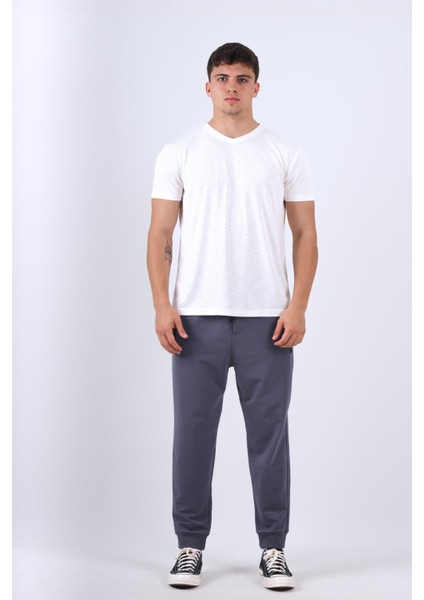 Erkek Dar Paça Regular Kalıp Pamuklu Ribanalı Füme Eşofman Altı indirimleri