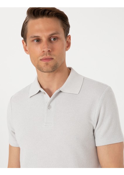 Erkek Gri Slim Fit Örme Dokulu Polo Yaka Tişört 50310171-VR024 fiyatları