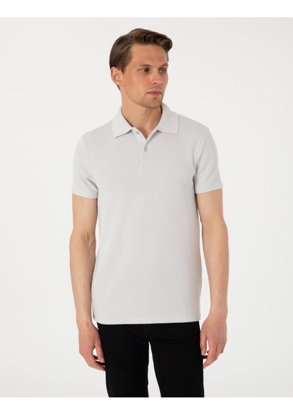 Erkek Gri Slim Fit Örme Dokulu Polo Yaka Tişört 50310171-VR024 modelleri