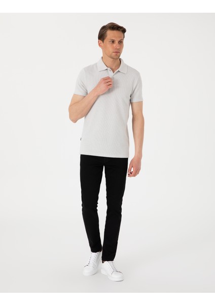 Erkek Gri Slim Fit Örme Dokulu Polo Yaka Tişört 50310171-VR024 fırsatları