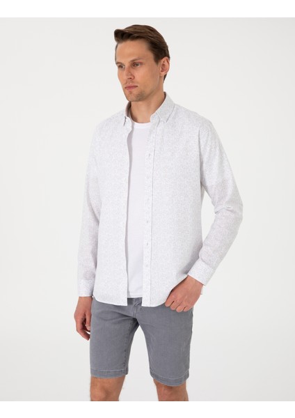 Erkek Beyaz Desen Baskılı Slim Fit Uzun Kollu Gömlek 50303451-VR053 modelleri
