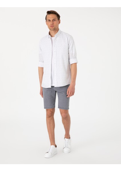 Erkek Beyaz Desen Baskılı Slim Fit Uzun Kollu Gömlek 50303451-VR053 fırsatları