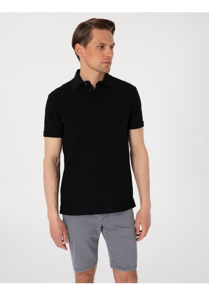 Erkek Siyah Slim Fit %100 Pamuk Kıvrılmaz Amerikan Pike Polo Yaka Basic Tişört 50306154-VR046 modelleri