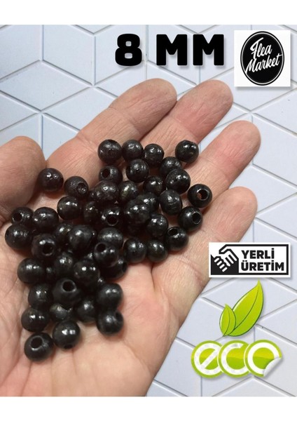 Ekonomik Paket 1 Kilo 8mm Ahşap Boncuk - Siyah - ( Ort - 3300-4000 Adet )