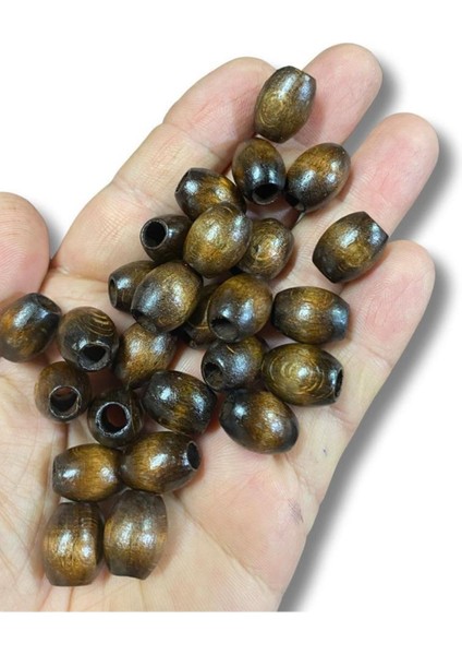 12X15 mm Kahve Oval Ahşap Boncuk - 30 Adet