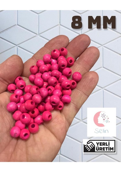 8 mm Fujya Renk Ahşap Boncuk - 100 Gram (490 Adet.)