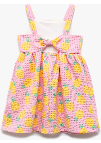 Kare Yaka Düğmeli Ananas Desenli Askılı Elbise fiyatları