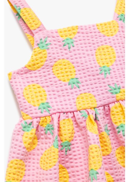 Kare Yaka Düğmeli Ananas Desenli Askılı Elbise modelleri