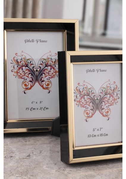 Milano Camlı Dekoratif Resim Çerçevesi Siyah-Gold Ayarlanabilir Ayaklı-Duvara Asılabilir 15 x 21 cm modelleri