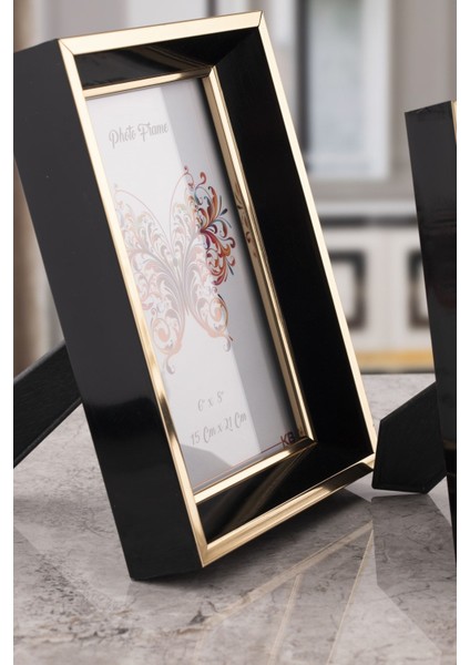 Milano Camlı Dekoratif Resim Çerçevesi Siyah-Gold Ayarlanabilir Ayaklı-Duvara Asılabilir 15 x 21 cm fırsatları
