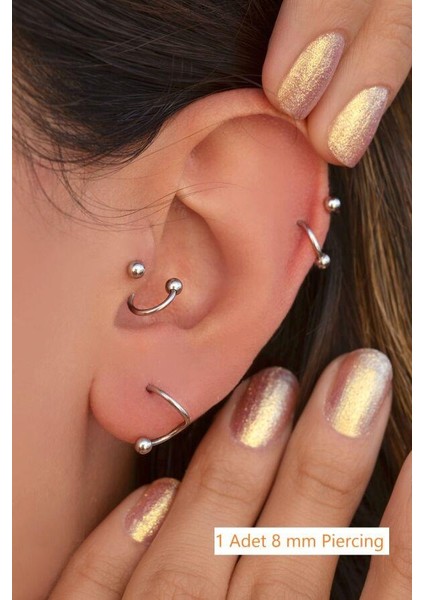 Kıvrımlı Çelik Spiral Piercing 8 mm Tragus Helix Kıkırdak Dudak Gümüş Renkli