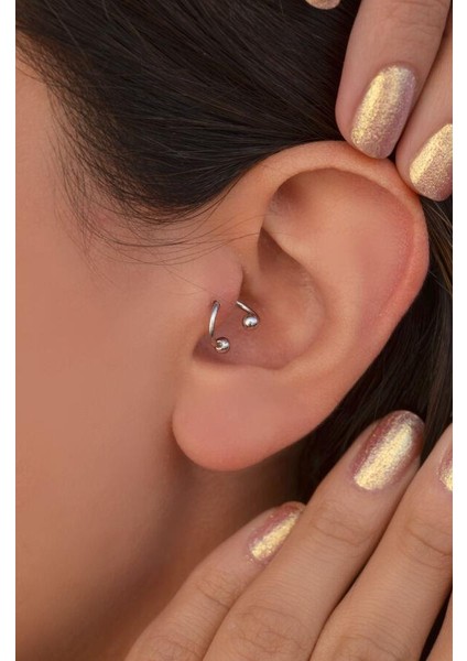 Kıvrımlı Çelik Spiral Piercing 8 mm Tragus Helix Kıkırdak Dudak Gümüş Renkli modelleri