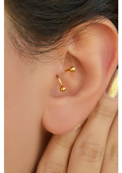 Kıvrımlı Çelik Spiral Piercing 8 mm Tragus Helix Kıkırdak Dudak Gold Renkli modelleri