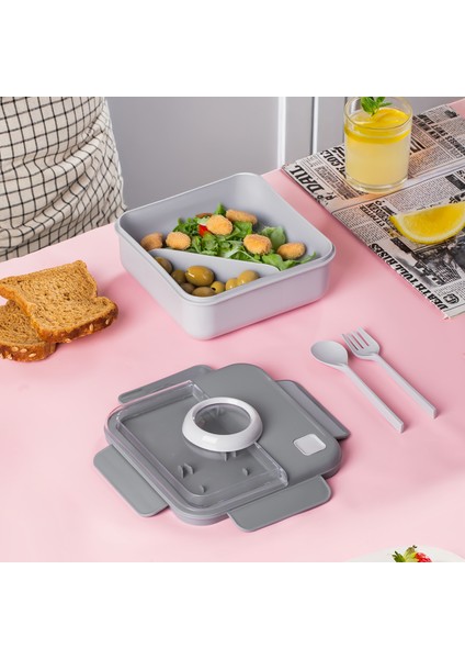 L-00927 Kendinden Kaşık Çatallı Beslenme Çantası - Taşınabilir Lunch Box - Sefer Tası 1250 ml