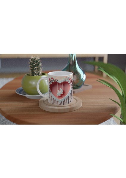 Pembe Kalpli Çerçevede Salıncaklı Anne Çocuk Kupa Bardak fırsatları