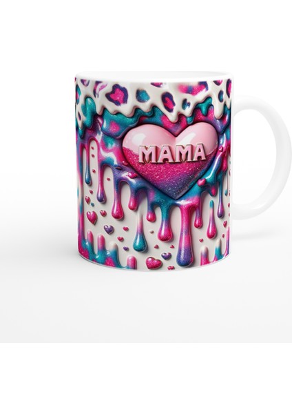Mama Yazılı Parlak Renkli Kalpli Anneler Günü Kupa Bardak modelleri