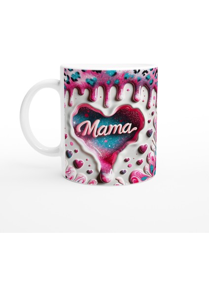 Mama Yazılı Sanatsal Desenli Kalpli Anneler Günü Kupa Bardak