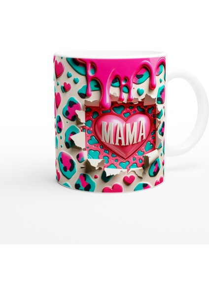 Mama Yazılı Kalp Patlamalı Leopar Desenli Anneler Günü Kupa Bardak modelleri