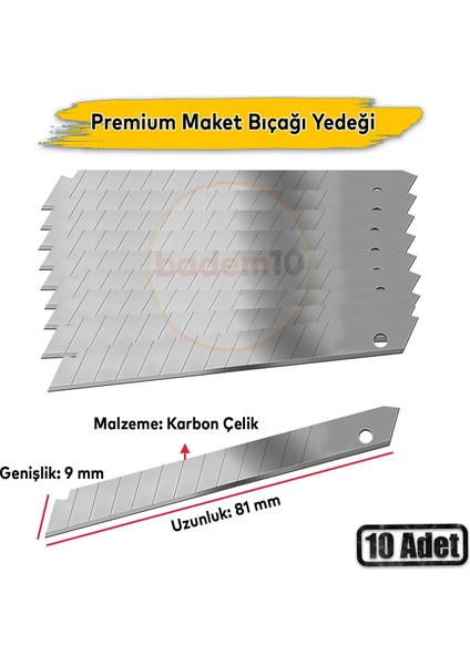 Ithal 10'lu 10 Adet 9 mm x 81 mm Maket Bıçağı Yedeği Ucu Kırılabilir Yedek Uç Bıçak Ucu Jilet