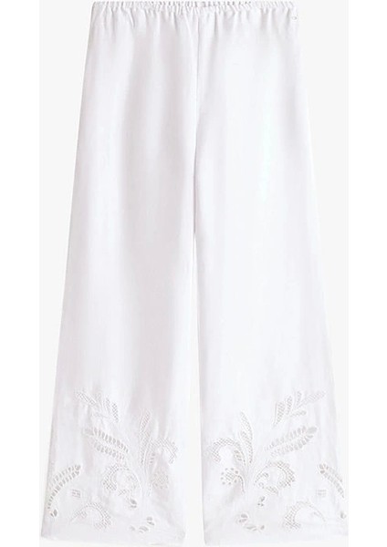 Kadın Beyaz Dantel Detaylı Keten Pantolon fırsatları